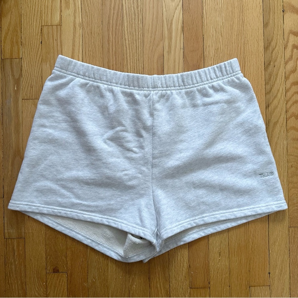 Aritzia TNA Sweatfleece Terry Fleece Perfect Fit Grey High Waisted Shorts L